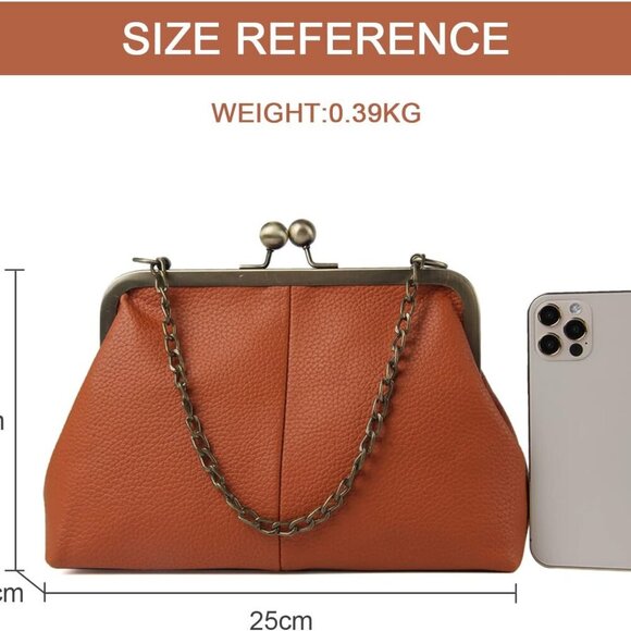 Women Classical Kiss Lock Clutch with Chain Strap Shoulder Bag Purse Wallet - Picture 3 of 6